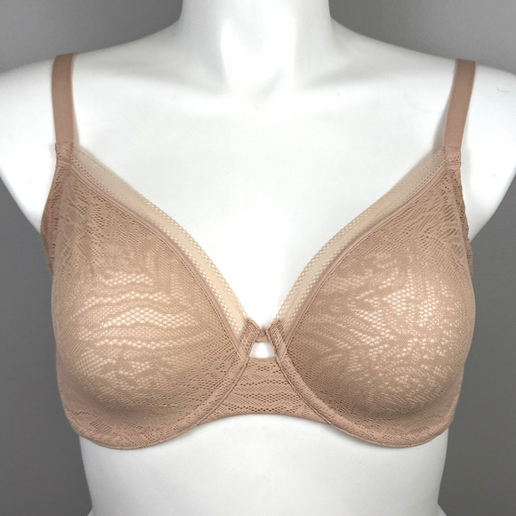 Soma Unlined Lace Perfect Coverage Bra 38DD Blush Beige Tan Underwire Mesh - Picture 1 of 7